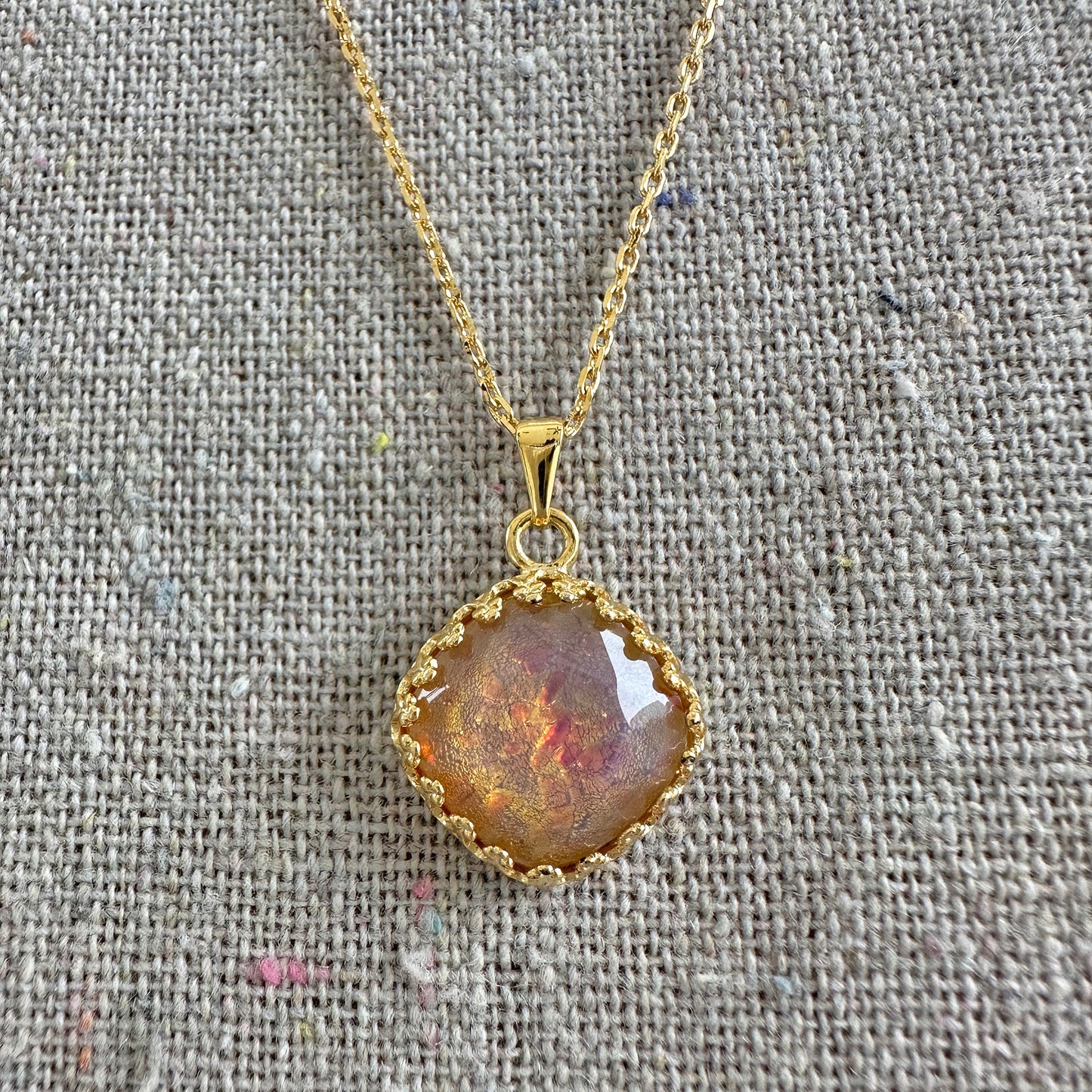 Harlequin Opal Solitaire Necklace • Large Cushion