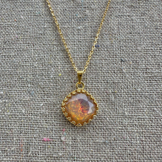 Harlequin Opal Solitaire Necklace • Large Cushion