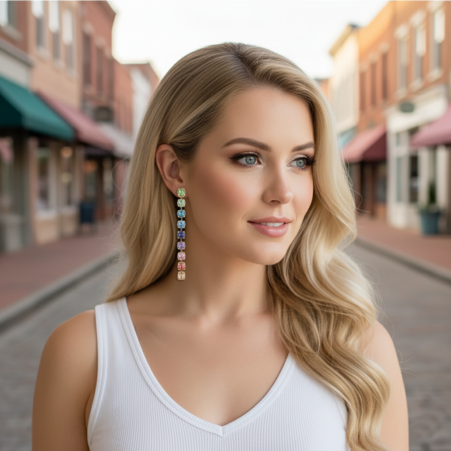 Diamante Statement Duster Post Earrings • 8mm • Pastel Rainbow