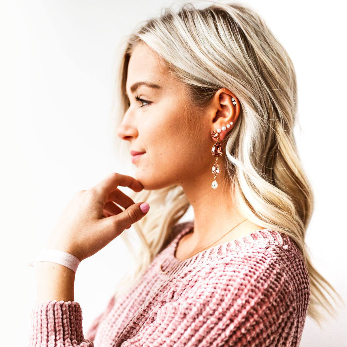 Triple Pear Extra Long Earrings • Champagne Ombré