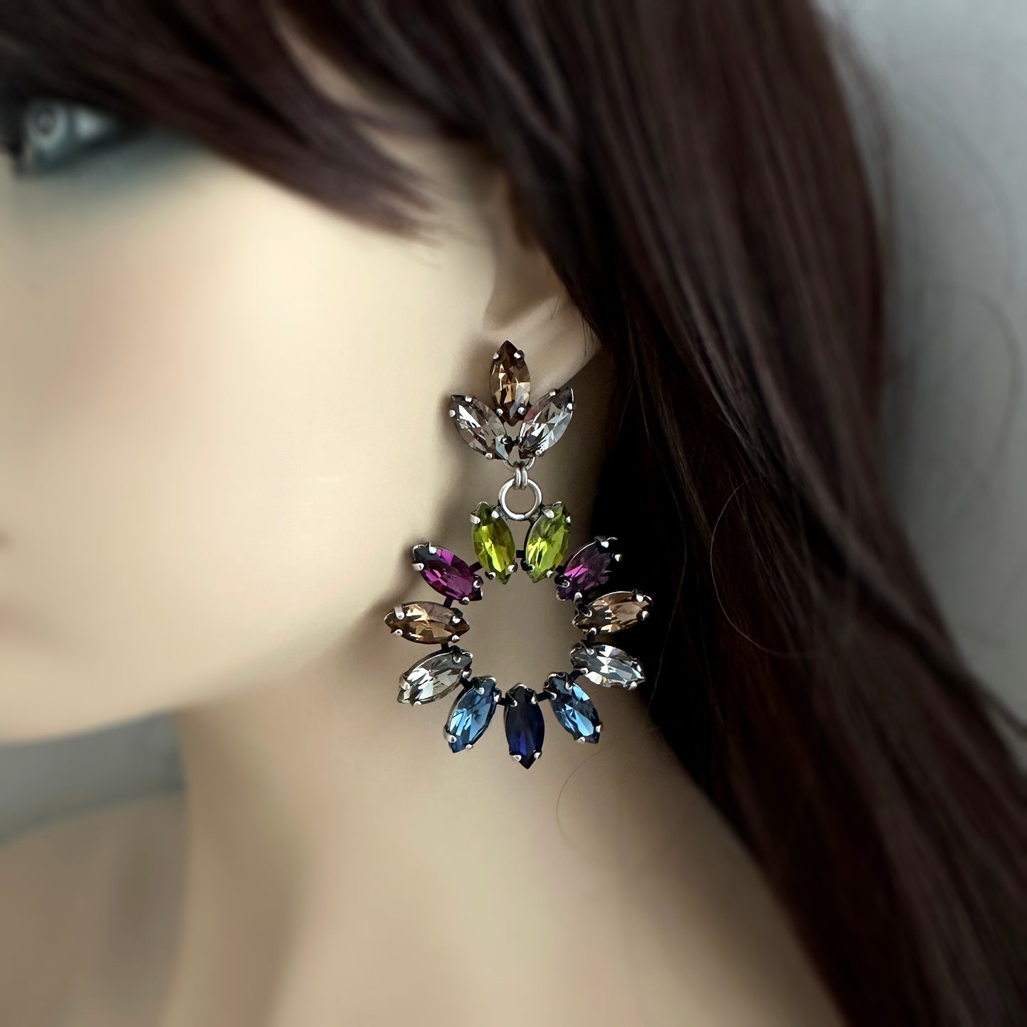 Marquise Wreath Statement Post Earrings • Earthy Jeweltone