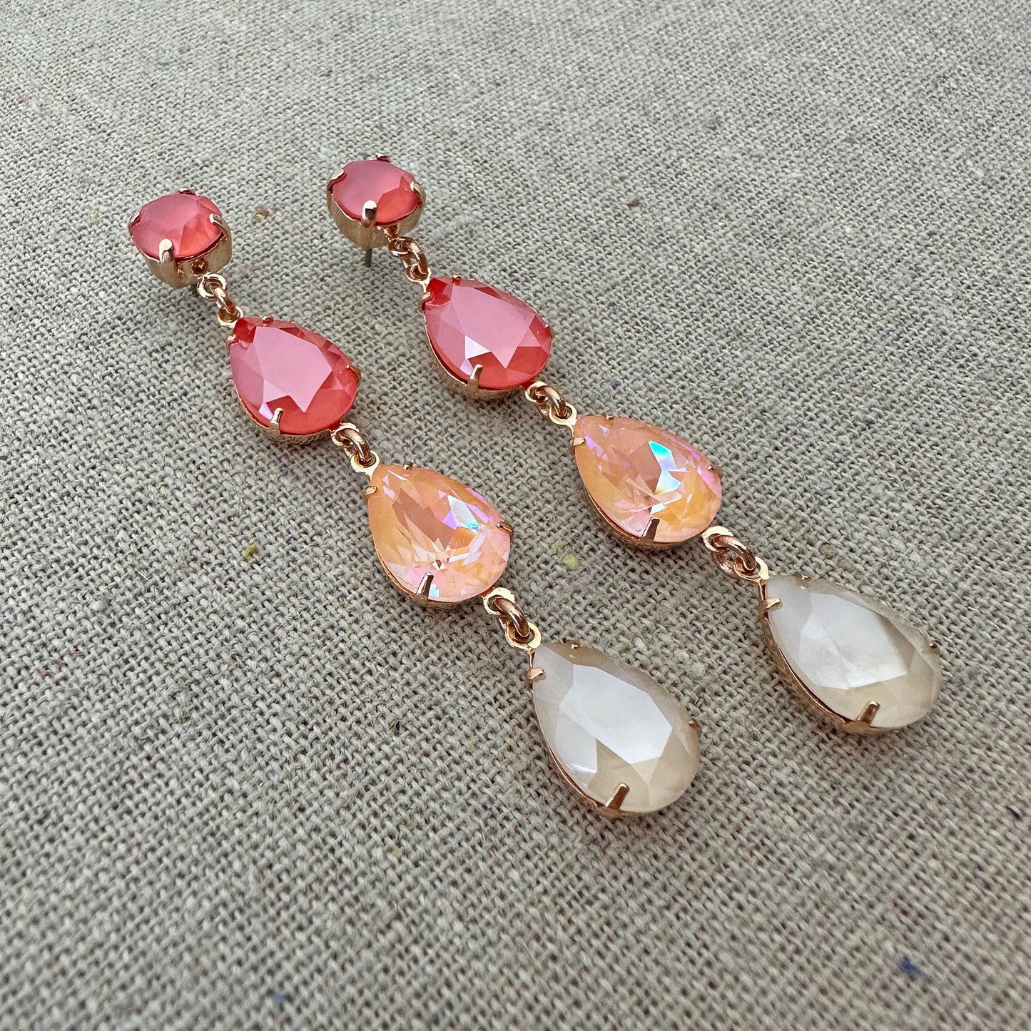 Triple Pear Long Post Earrings • Coral Ombre