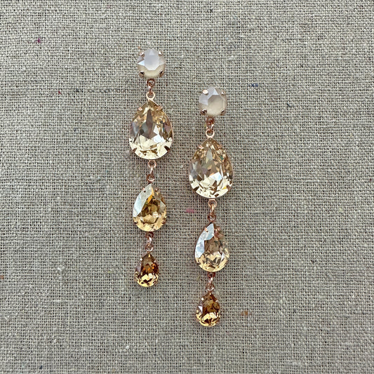 Triple Pear Extra Long Earrings • Champagne Ombré