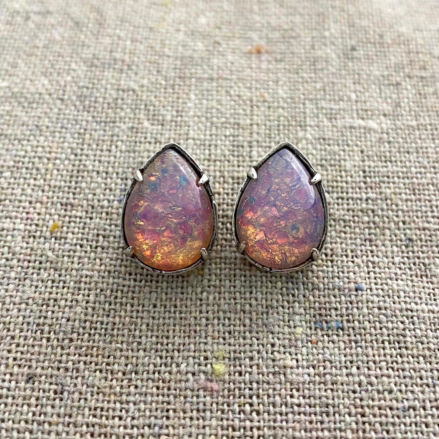 Fire Opal Pear Stud Earrings