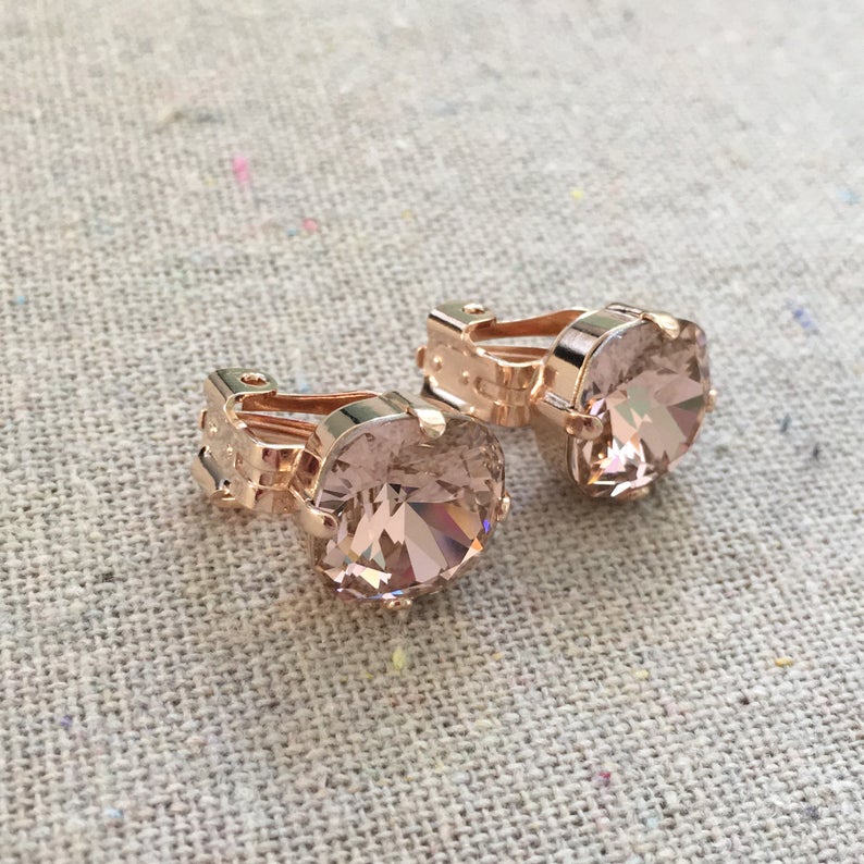 Cushion Solitaire Clip-on Earrings • 12mm