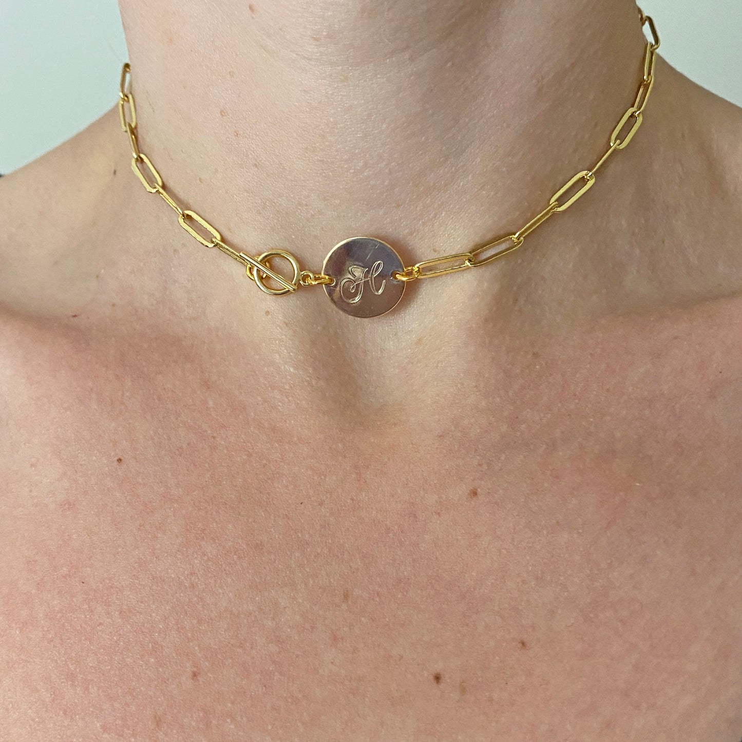 Chunky Paperclip Initial Toggle Necklace