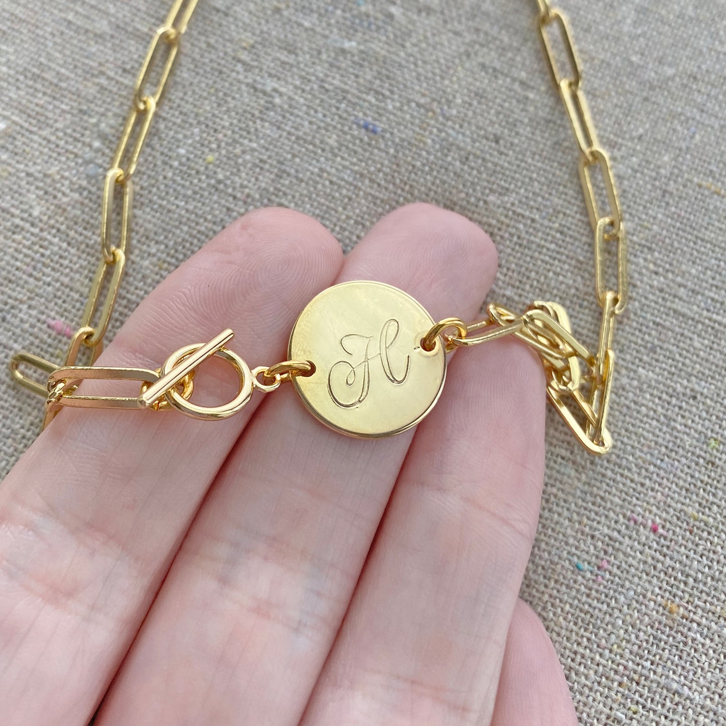 Chunky Paperclip Initial Toggle Necklace