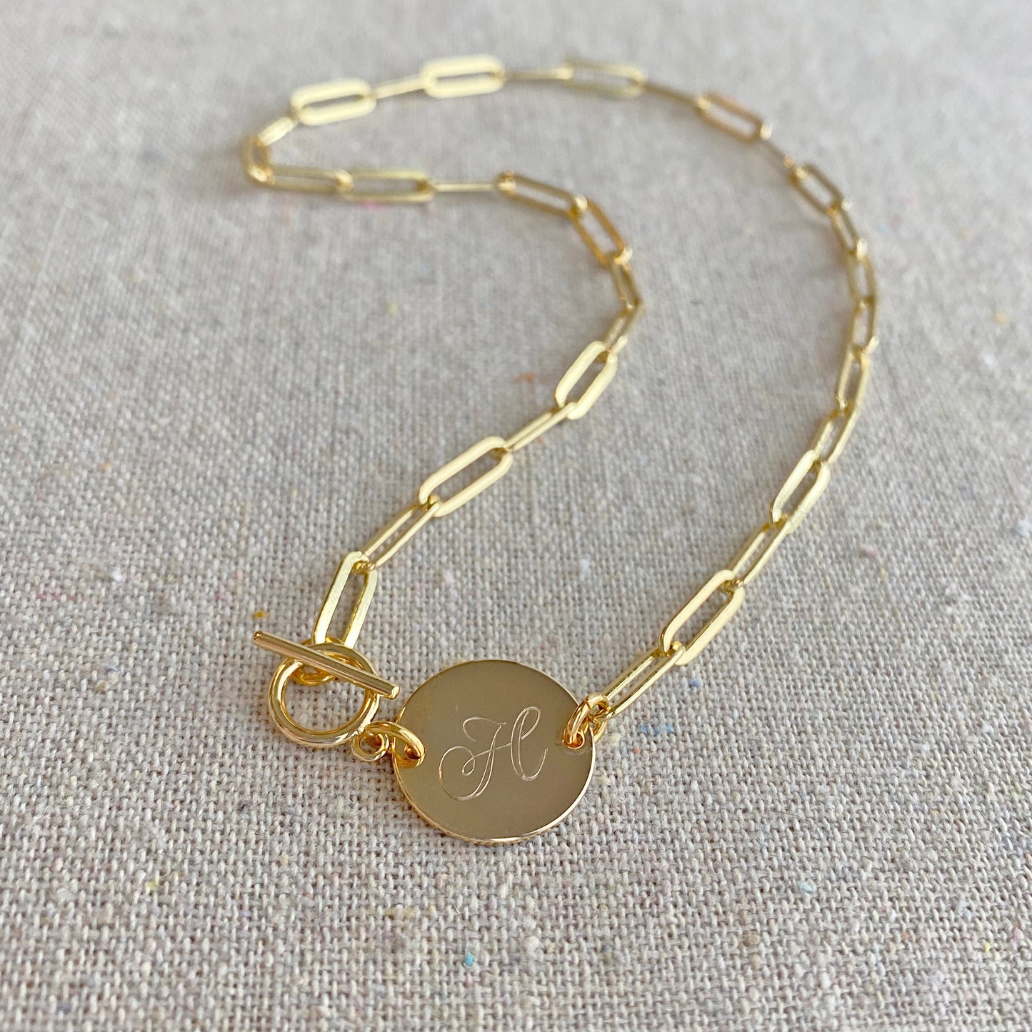 Chunky Paperclip Initial Toggle Necklace