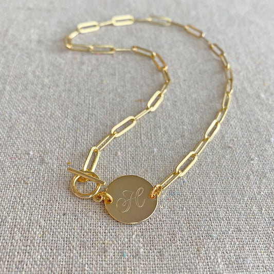 Chunky Paperclip Initial Toggle Necklace