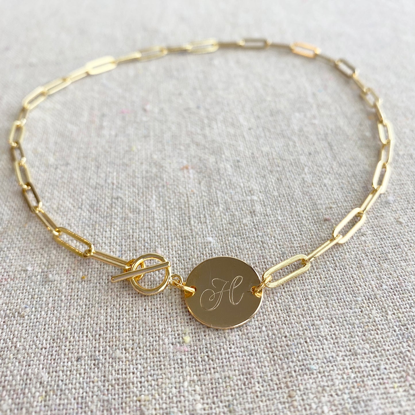 Chunky Paperclip Initial Toggle Necklace