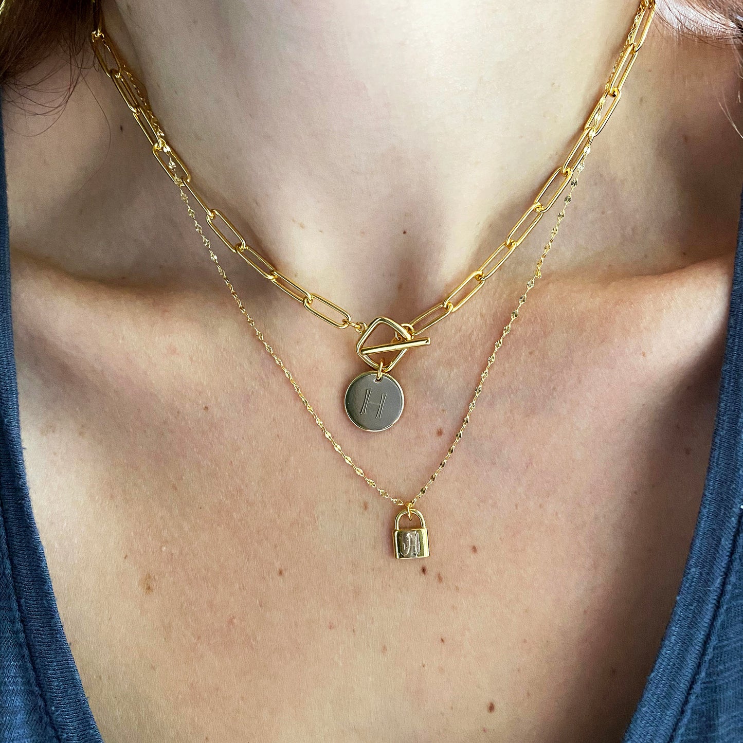 Chunky Paperclip Toggle Initial Necklace