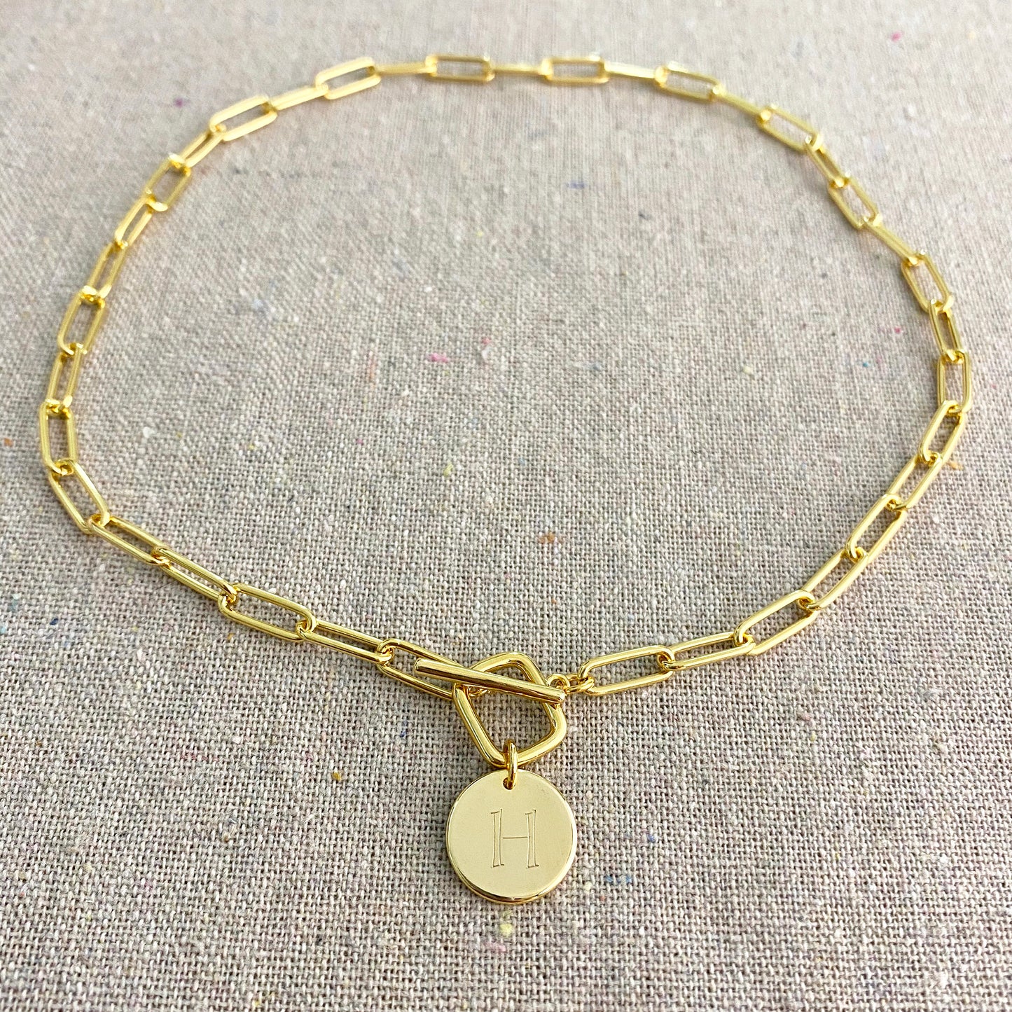 Chunky Paperclip Toggle Initial Necklace