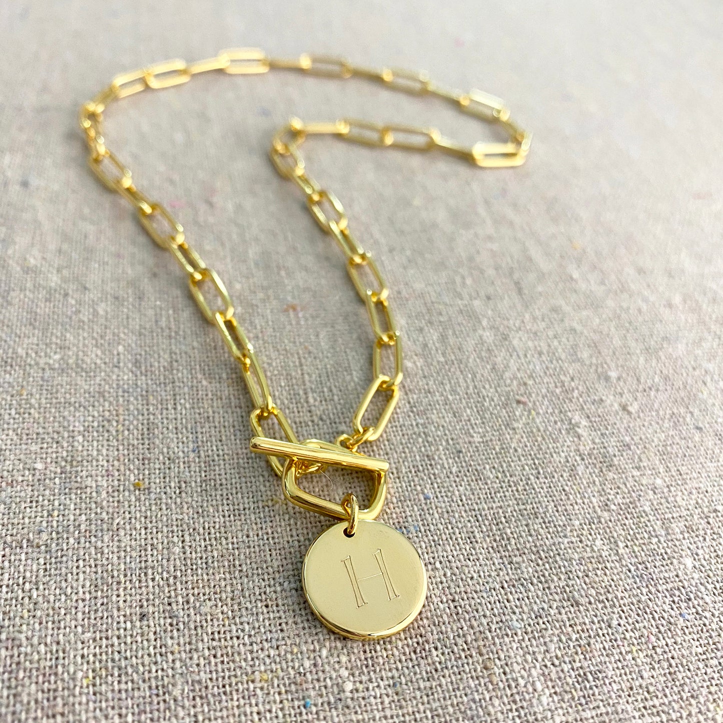 Chunky Paperclip Toggle Initial Necklace