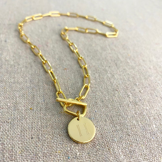 Chunky Paperclip Toggle Initial Necklace