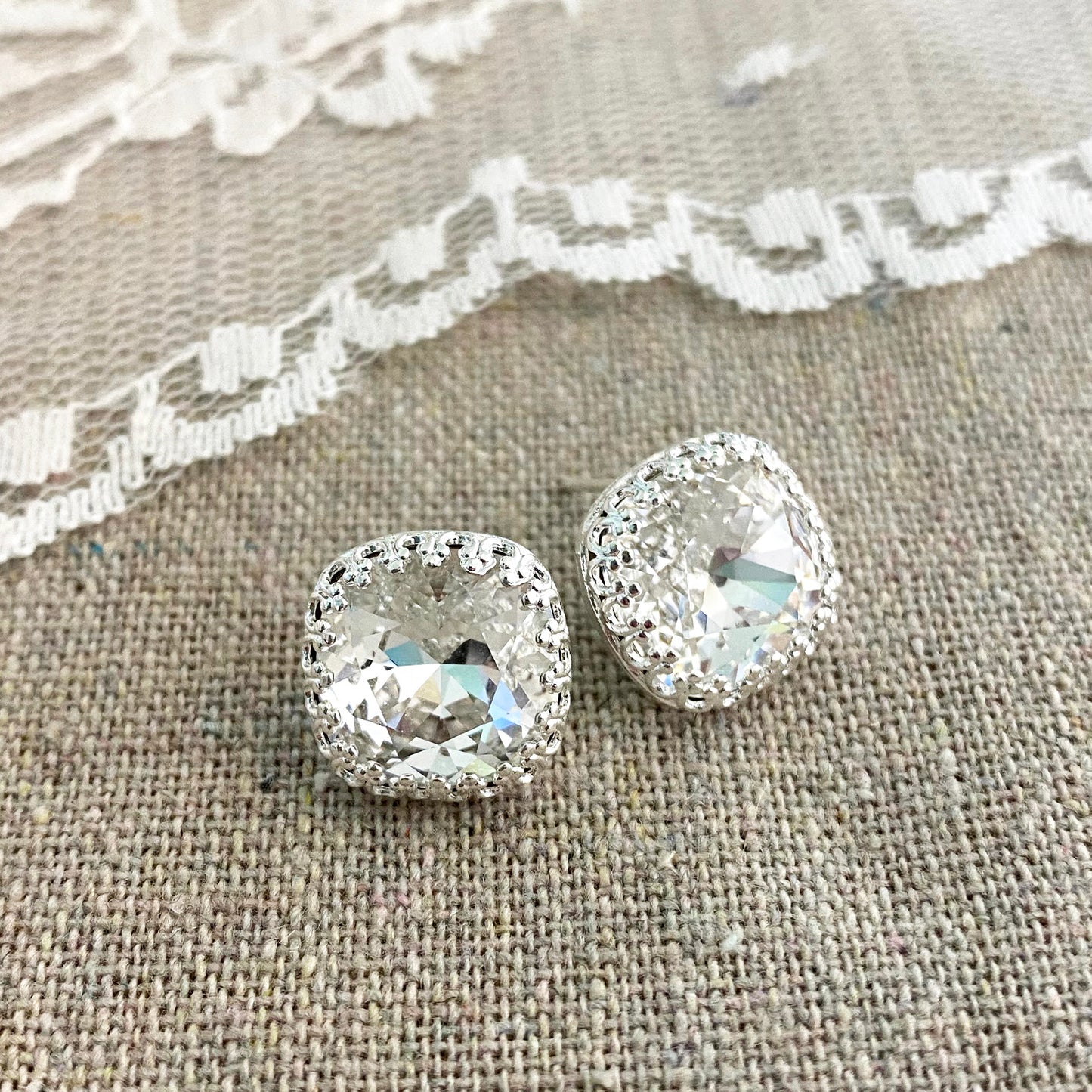 Large Cushion Crown Post Earrings