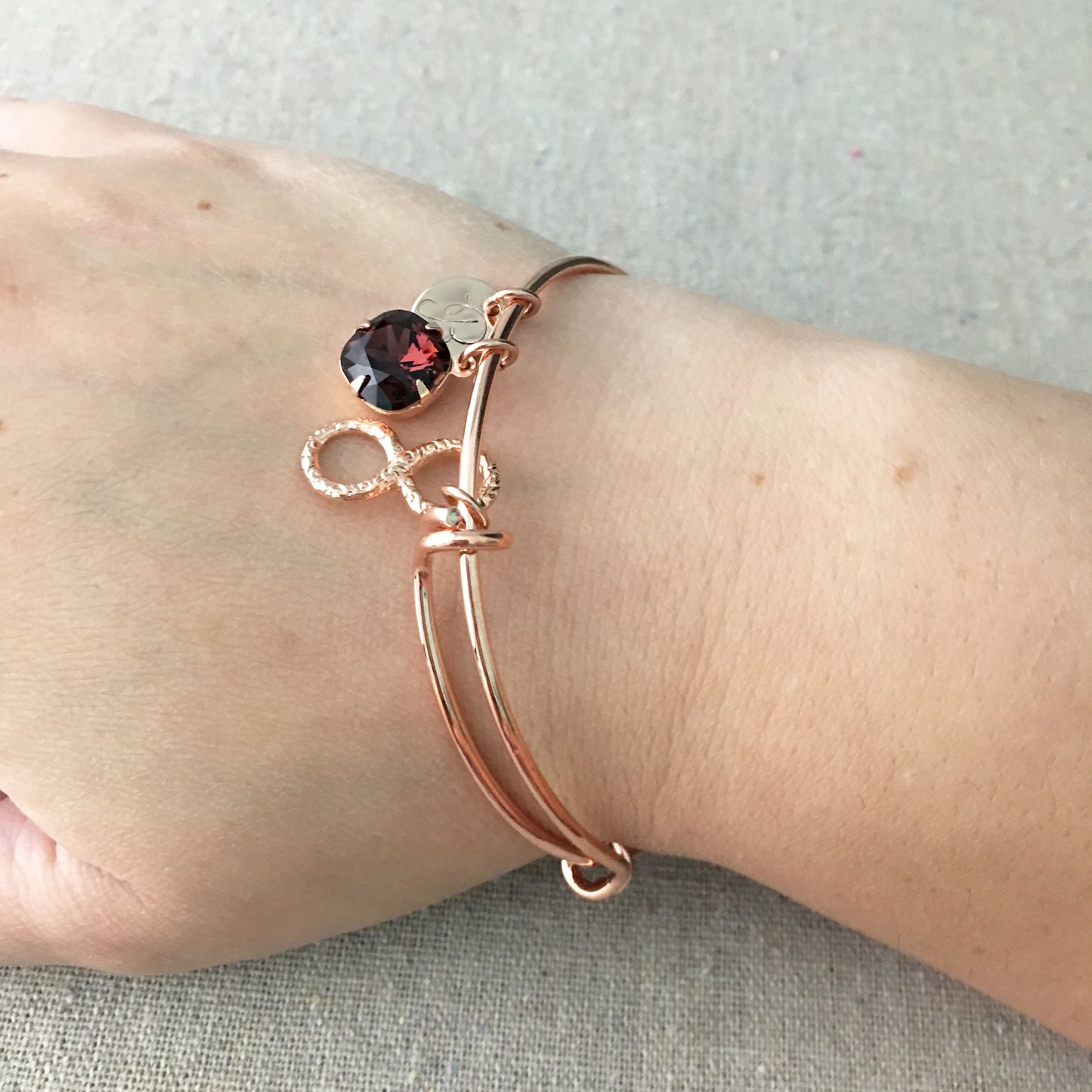 Adjustable Initial Bangle Bracelet