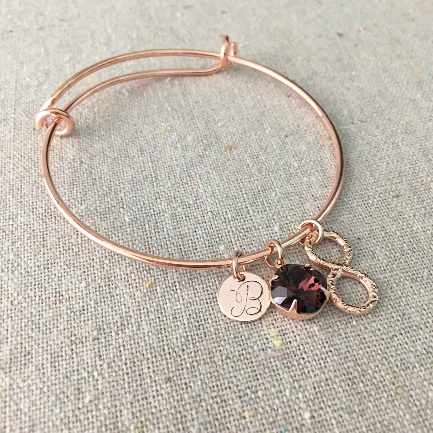 Adjustable Initial Bangle Bracelet