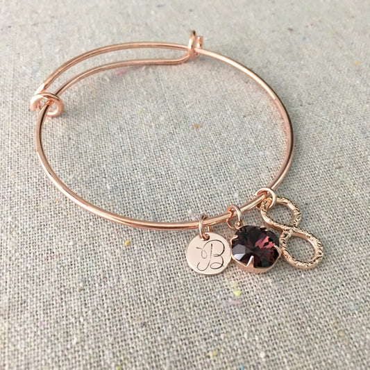 Adjustable Initial Bangle Bracelet