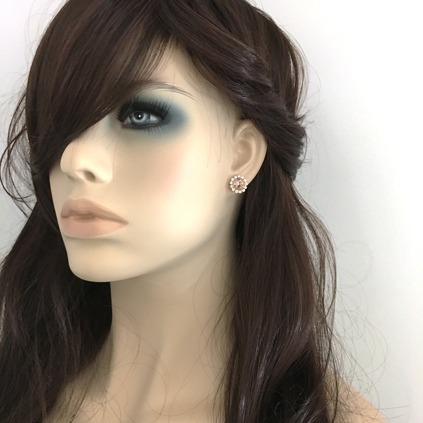 Faux Morganite Blush Pink Rose Gold Cushion Swarovski Crystal Post Earrings