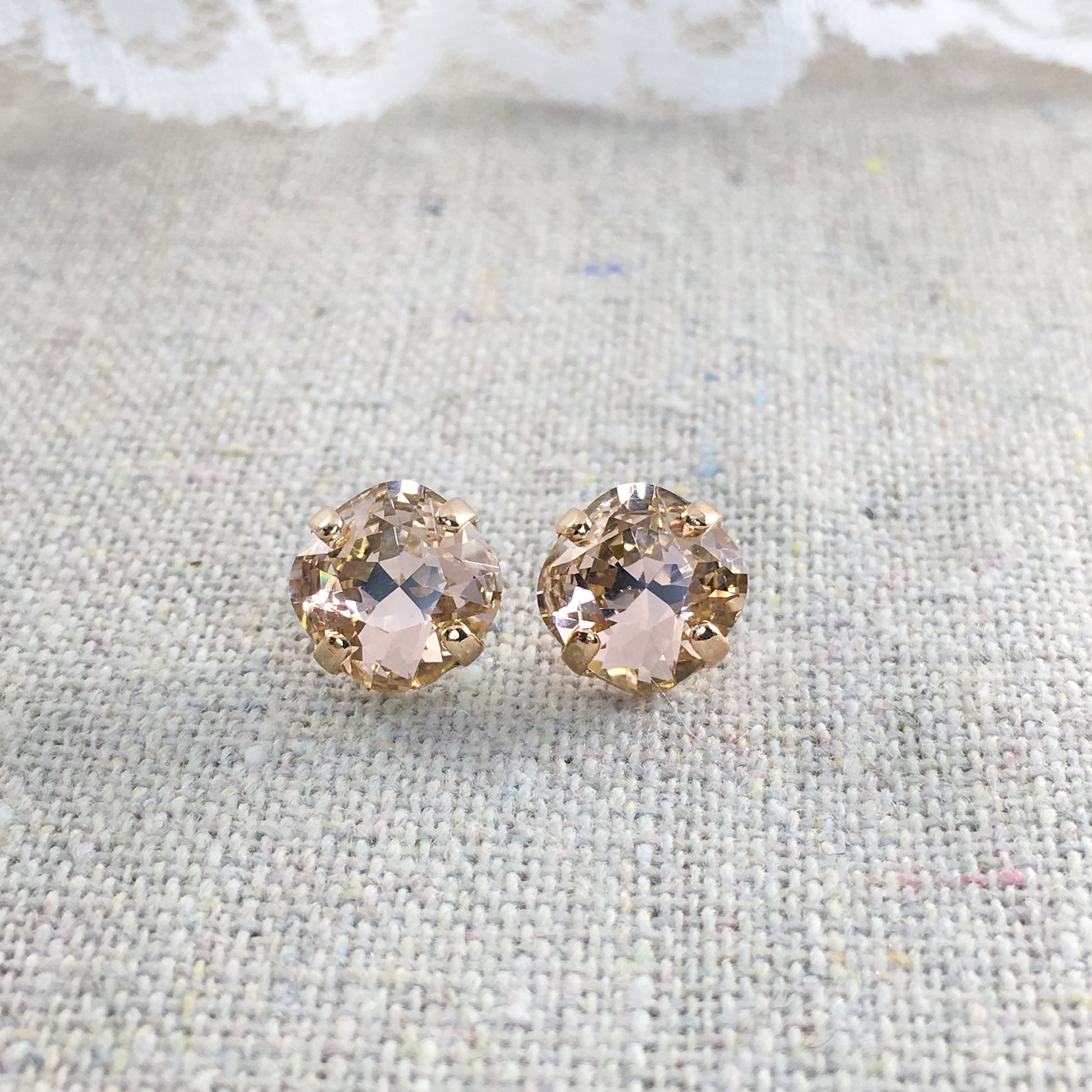 Swarovski Crystal Morganite Cushion Post Earrings