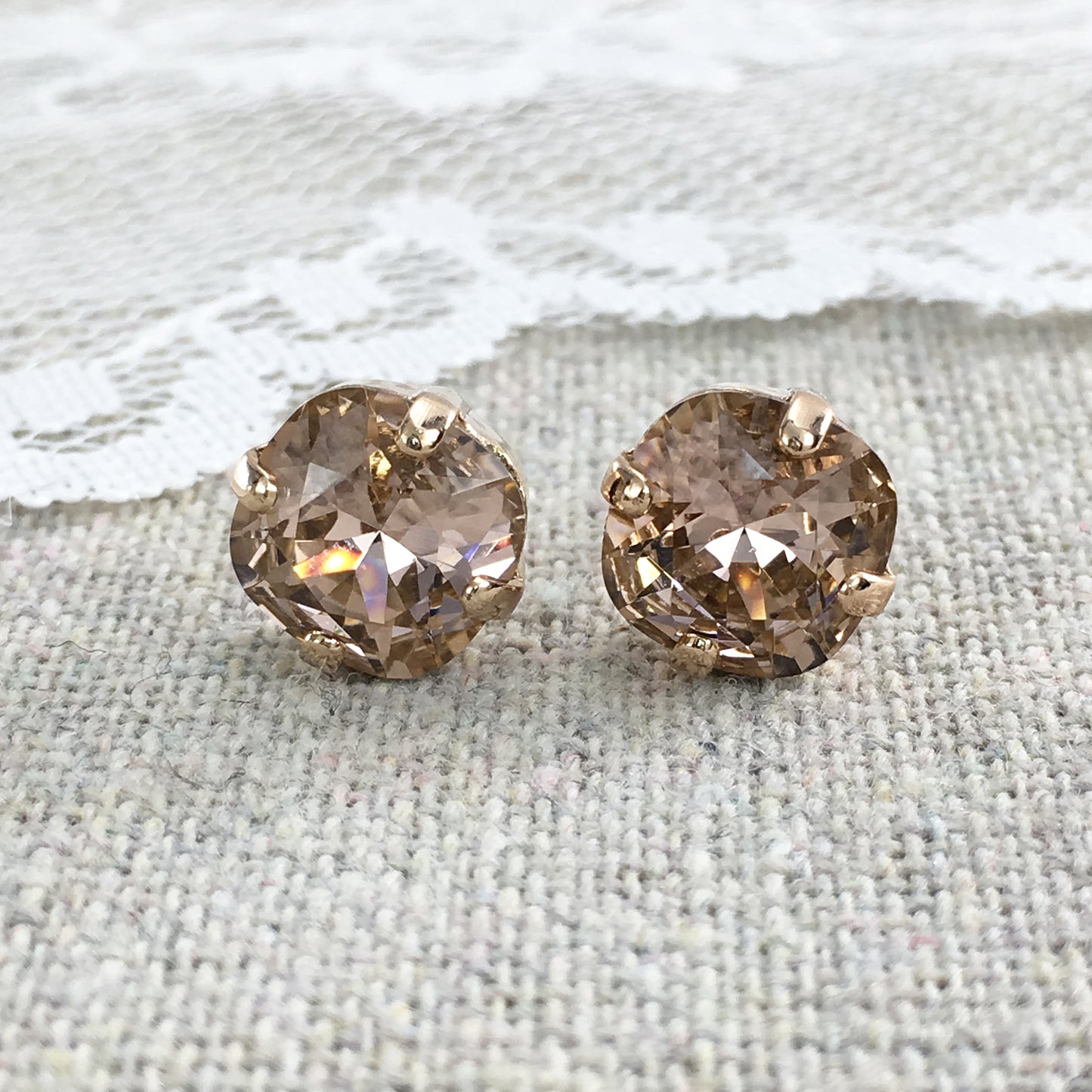 Swarovski Crystal Morganite Cushion Post Earrings