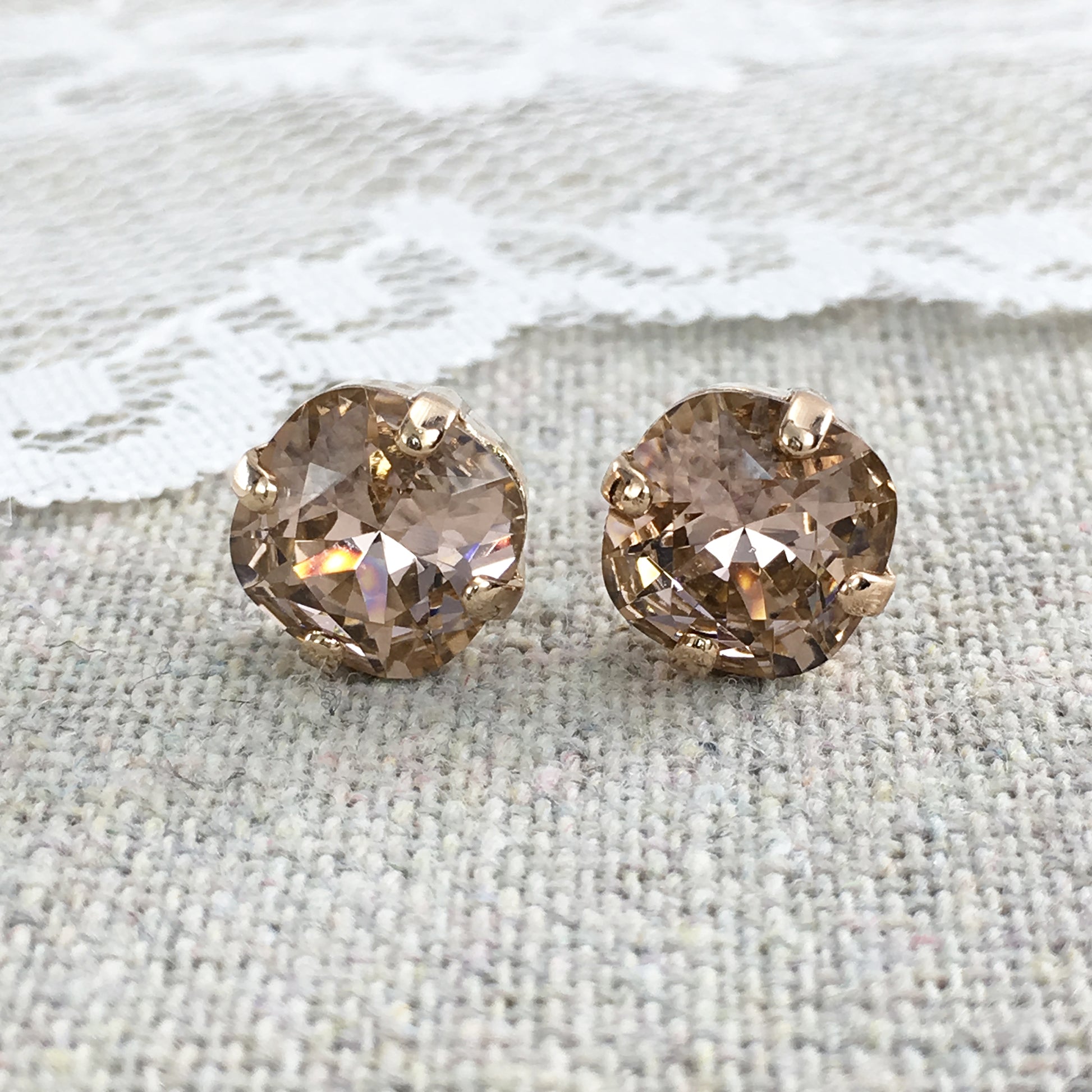 Swarovski Crystal Morganite Cushion Post Earrings