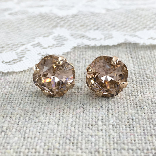 Swarovski Crystal Morganite Cushion Post Earrings