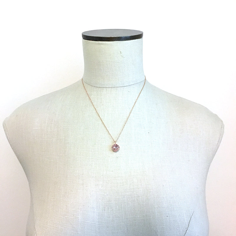 Heatherly Jewelry Rose Gold Faux Morganite Blush Pink Cushion Swarovski Crystal Necklace