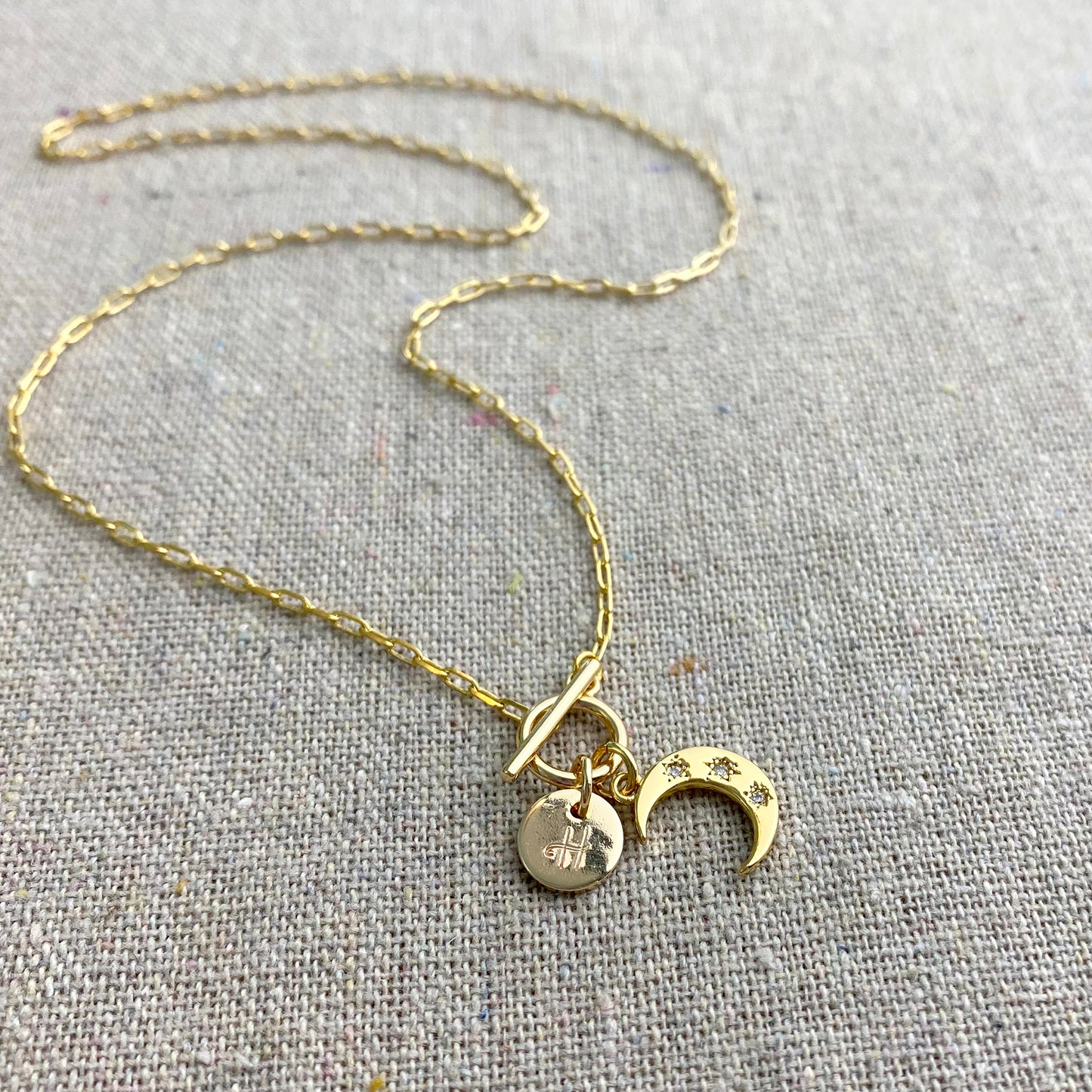 Dainty Crescent Initial Toggle Necklace