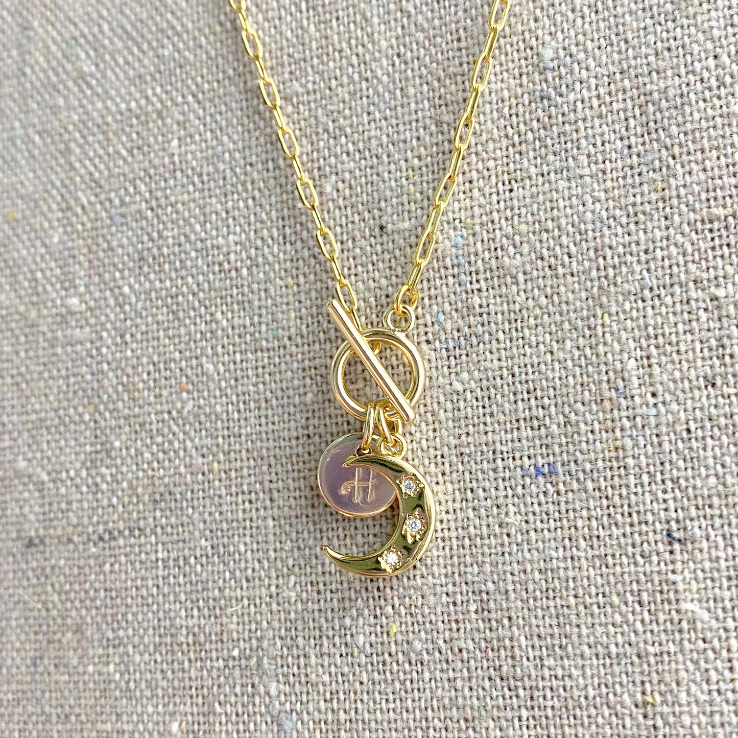 Dainty Crescent Initial Toggle Necklace