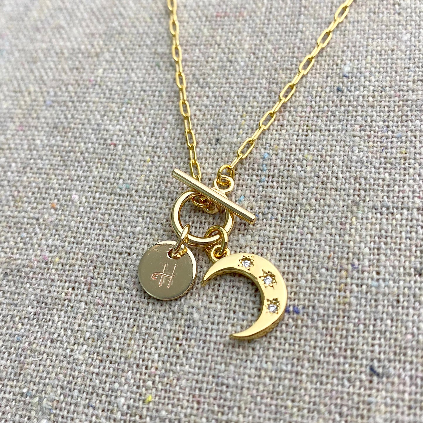 Dainty Crescent Initial Toggle Necklace