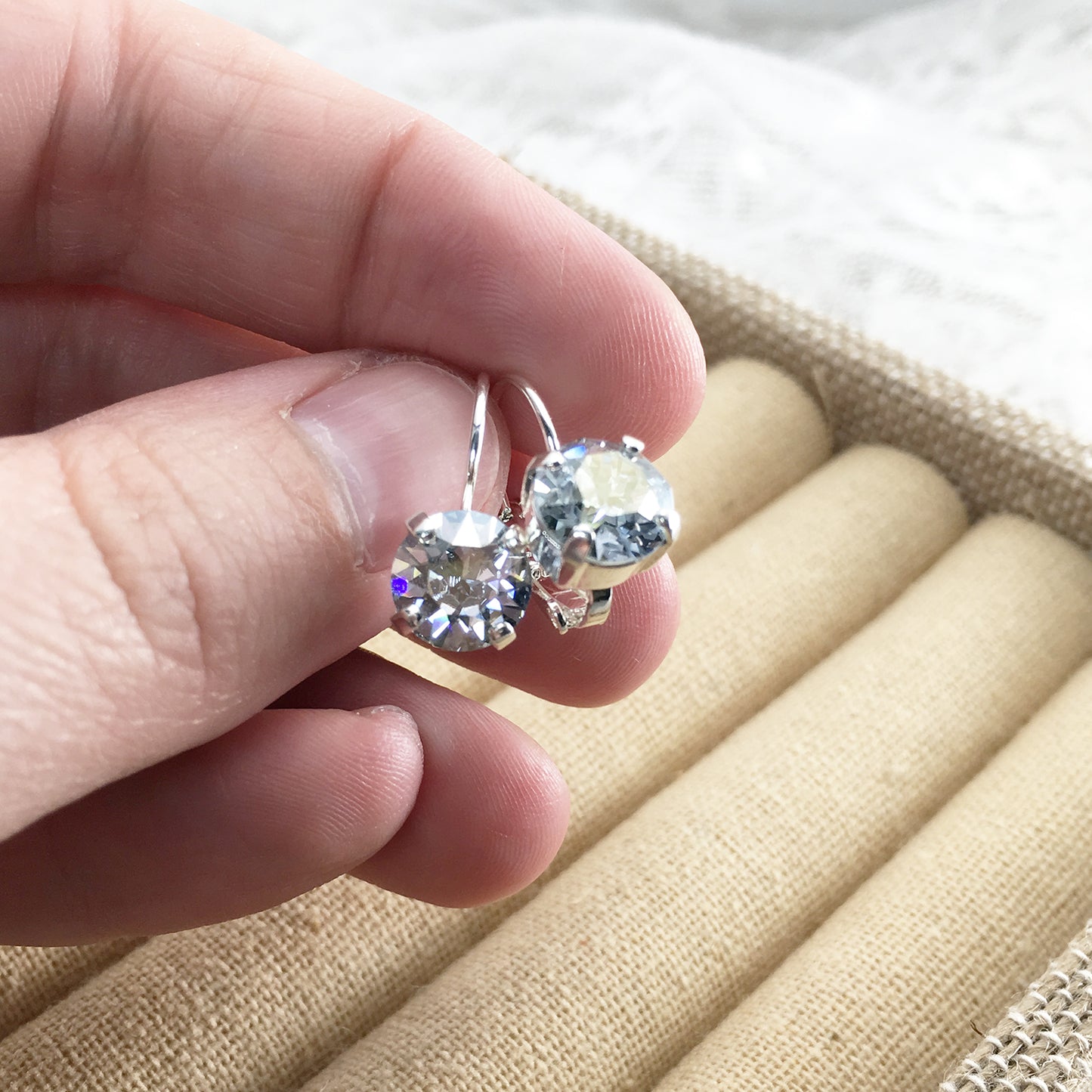 Diamante Leverback Earrings • 8mm