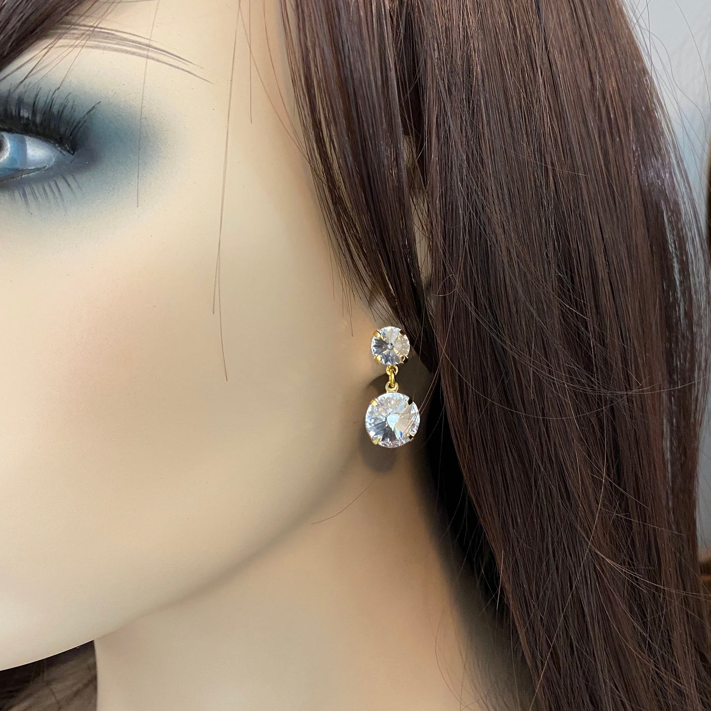 Double Rivoli Post Drop Earrings