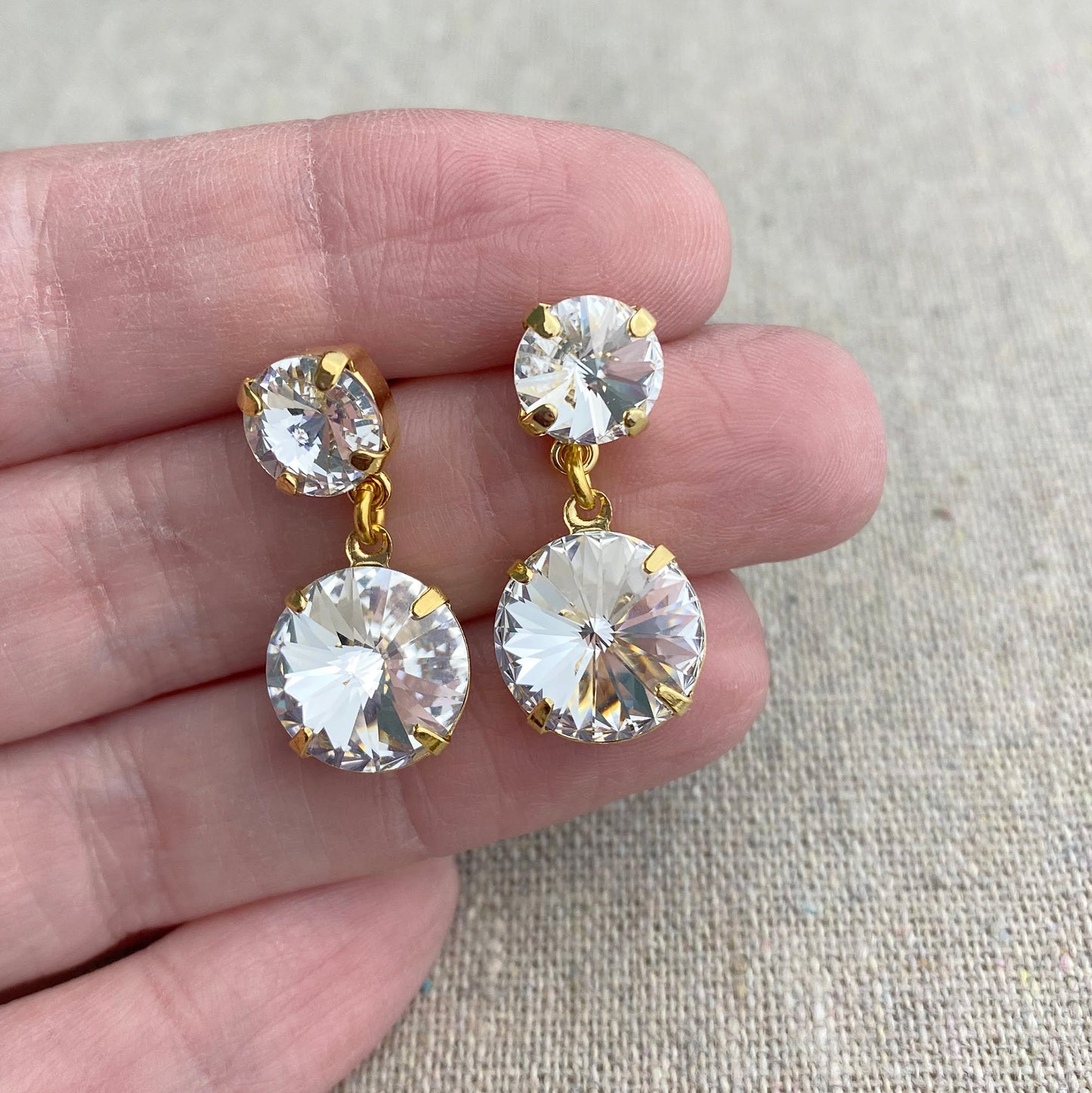 Double Rivoli Post Drop Earrings