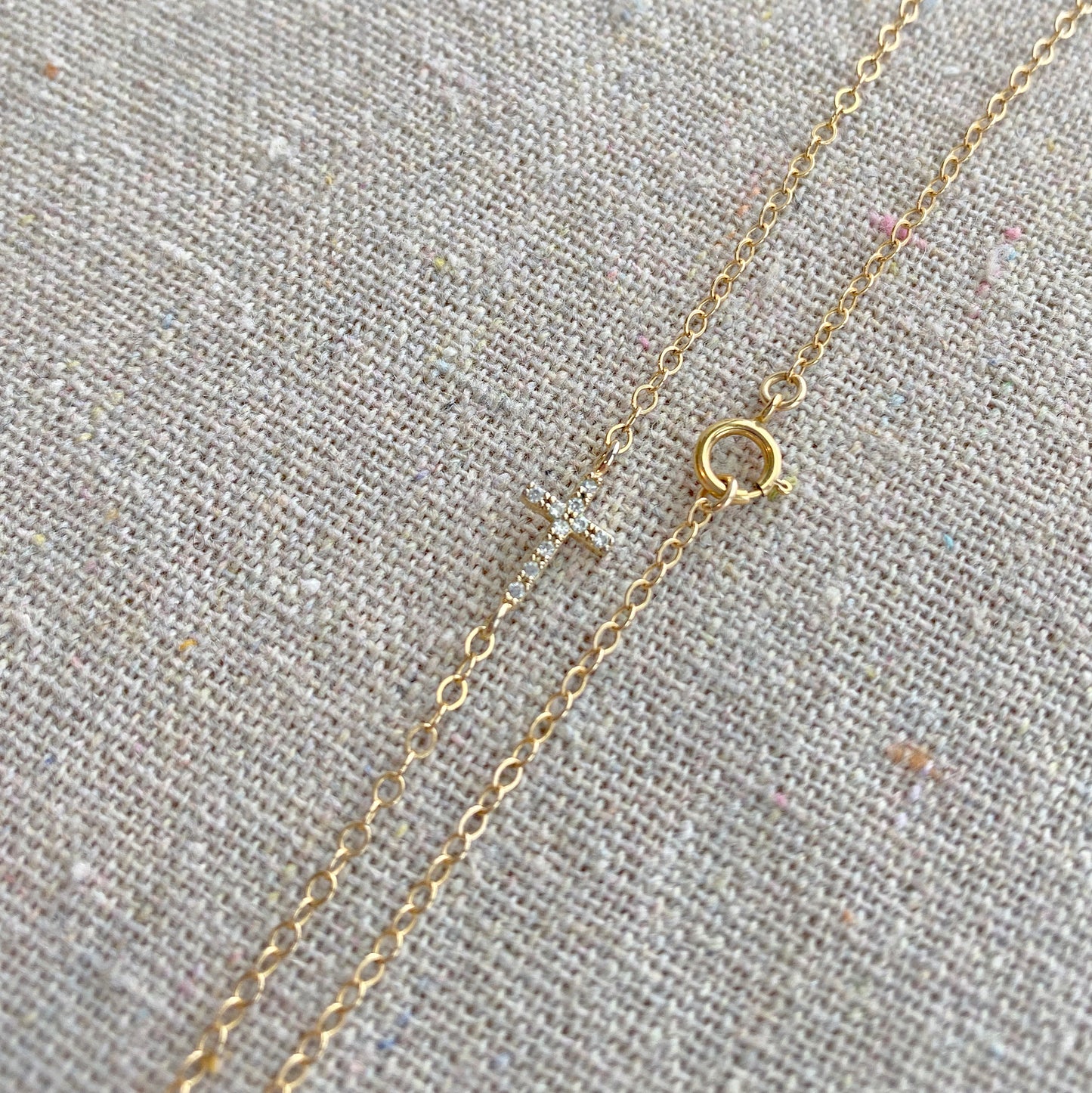 Sideways CZ Cross Necklace