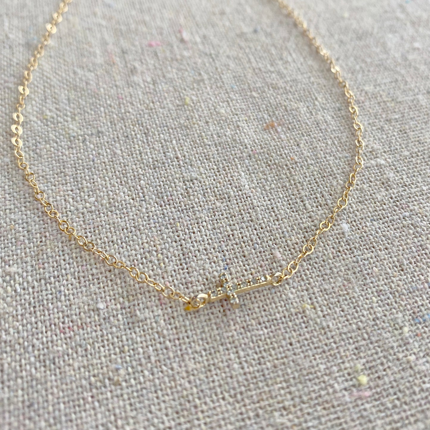 Sideways CZ Cross Necklace