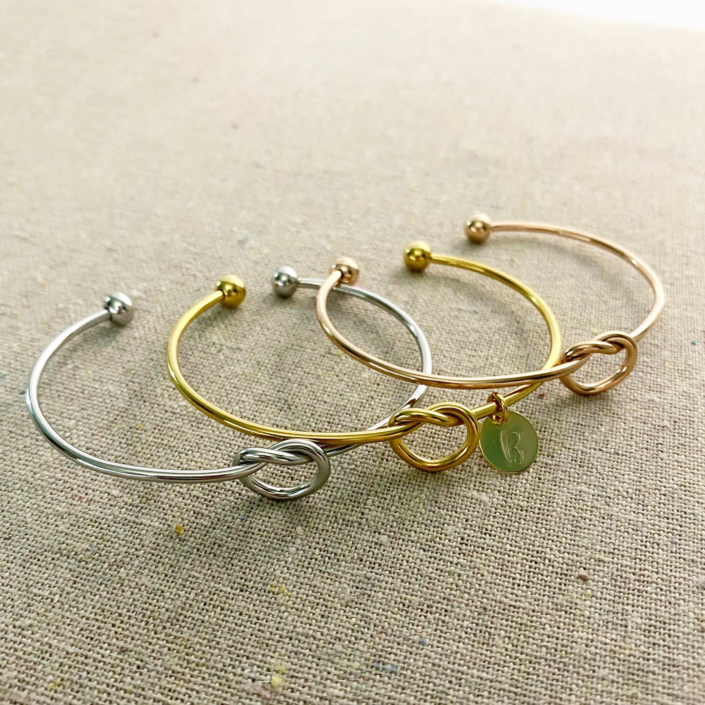 Heart Knot Initial Cuff Bracelet