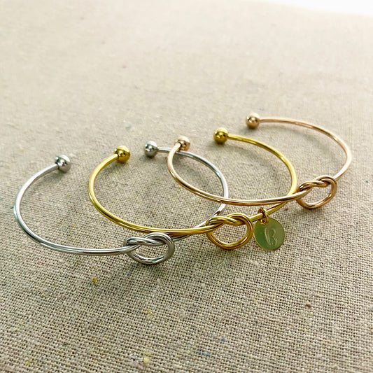 Heart Knot Initial Cuff Bracelet