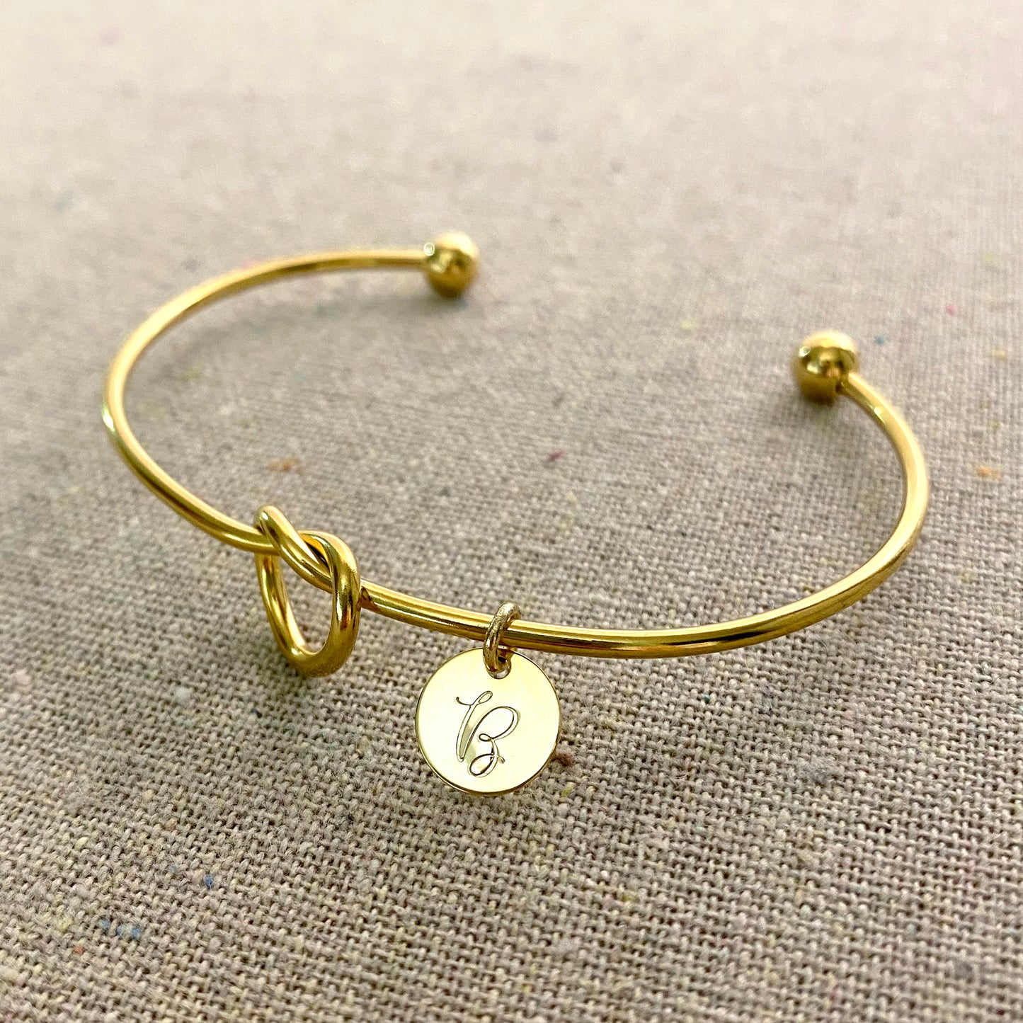 Heart Knot Initial Cuff Bracelet