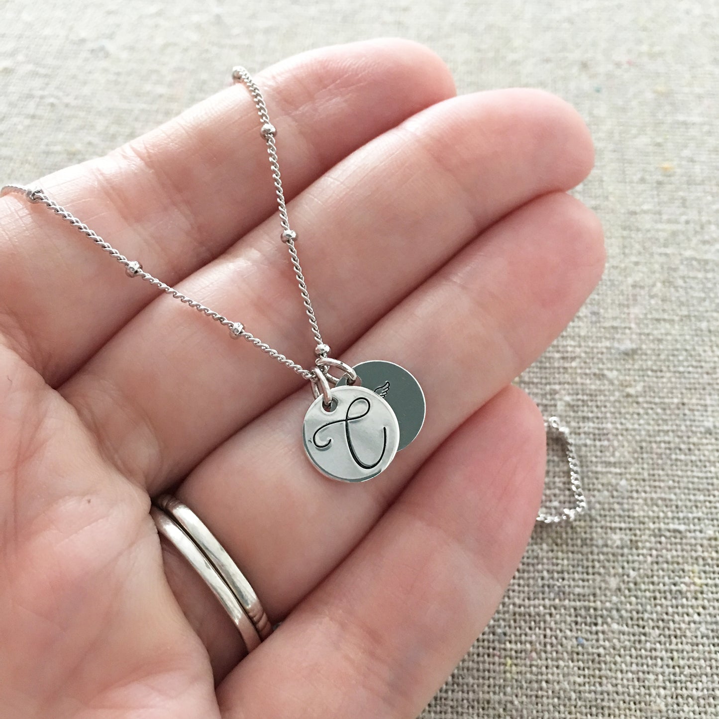 Monogram & Caduceus Coin Charm Necklace