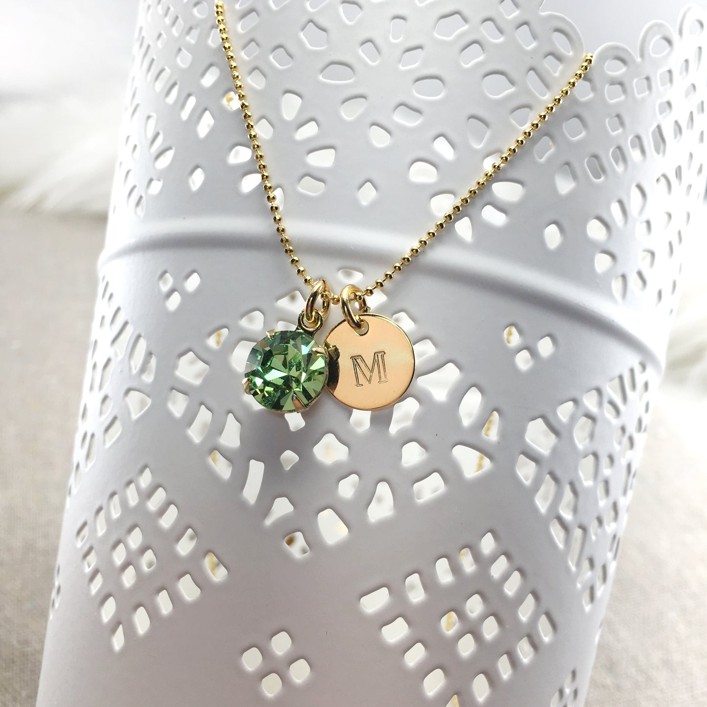 Swarovski Crystal Birthstone Necklace Monogram Initial Charm by Heatherly Jewelry