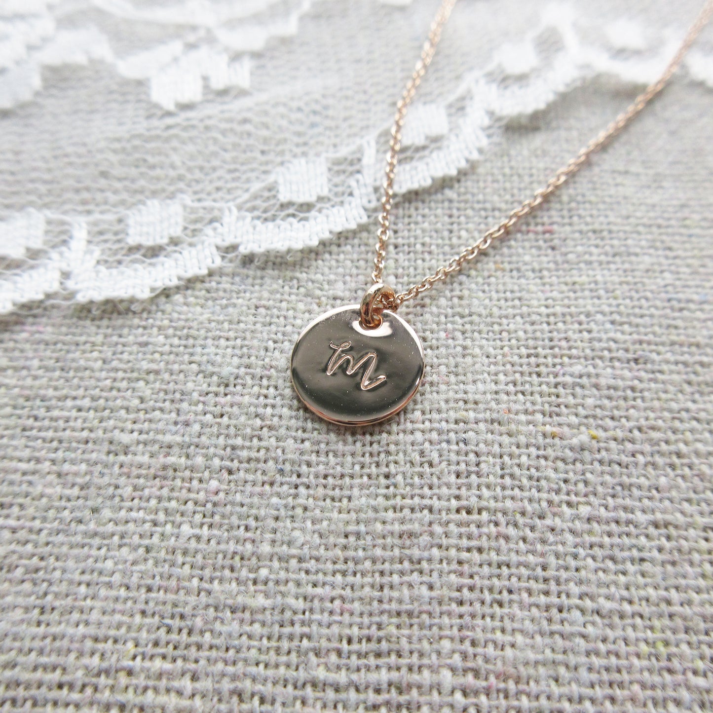 Monogram Initial Coin Necklace Rose Gold