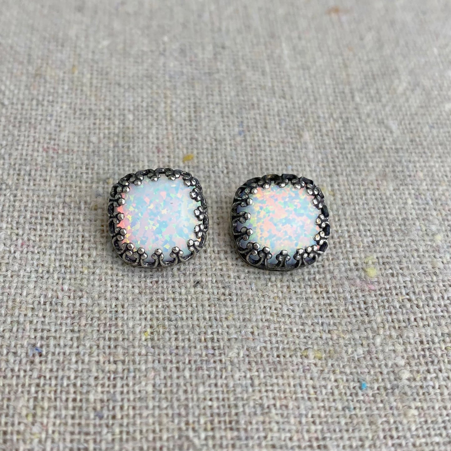 Snow Opal Crown Post Earrings • 10mm