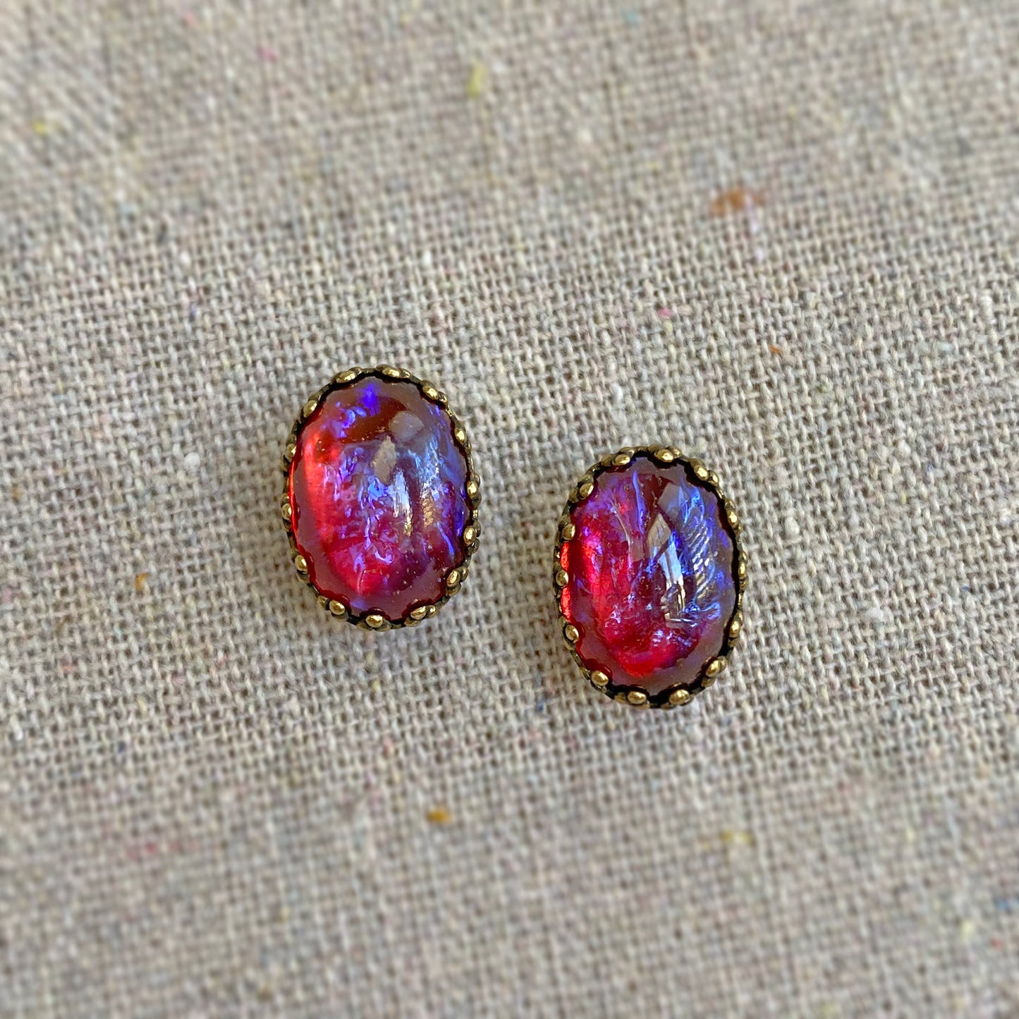 Mexican Opal Crown Post Earrings • Medium Oval