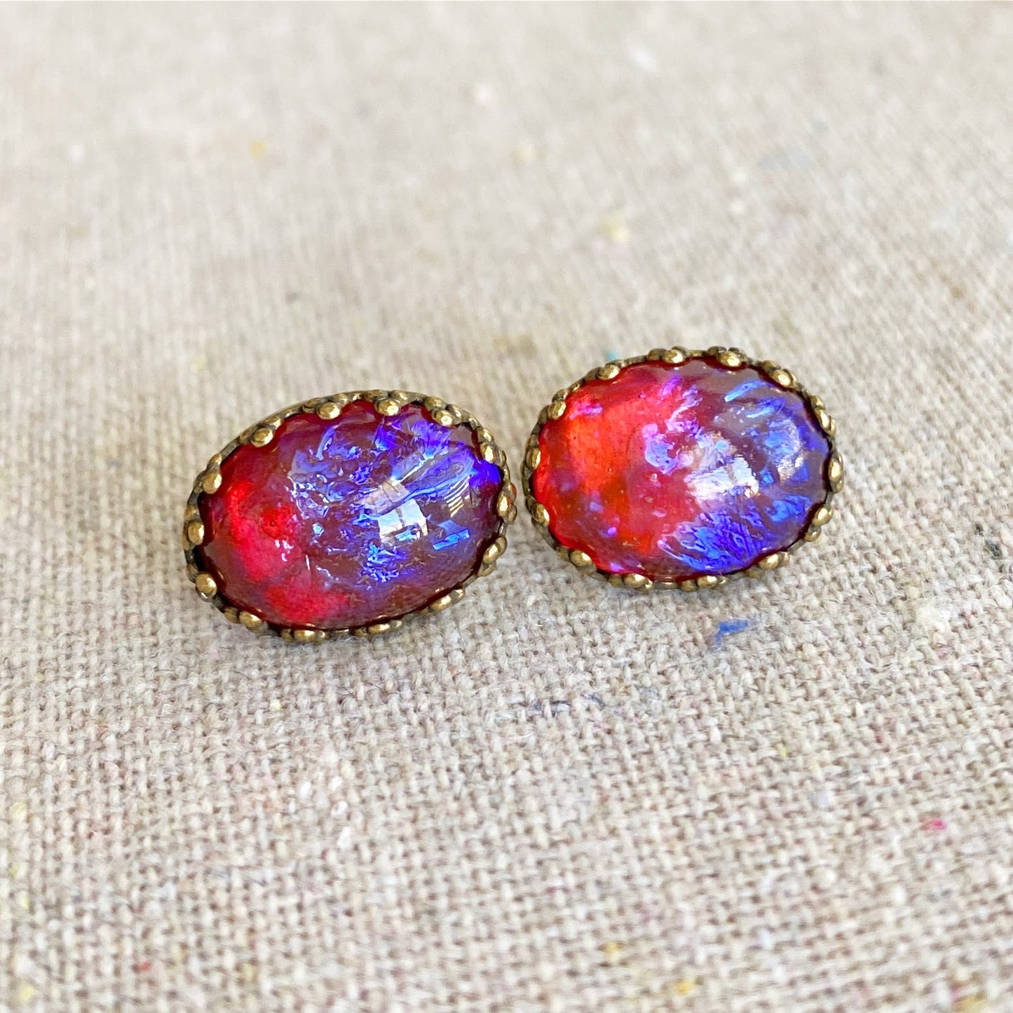 Mexican Opal Crown Post Earrings • Medium Oval