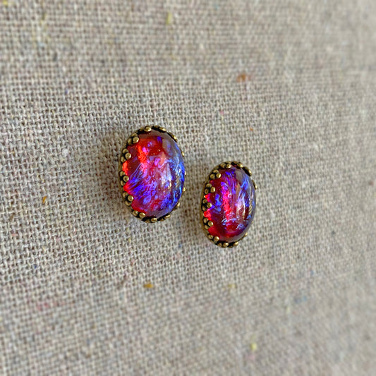 Mexican Opal Crown Post Earrings • Medium Oval