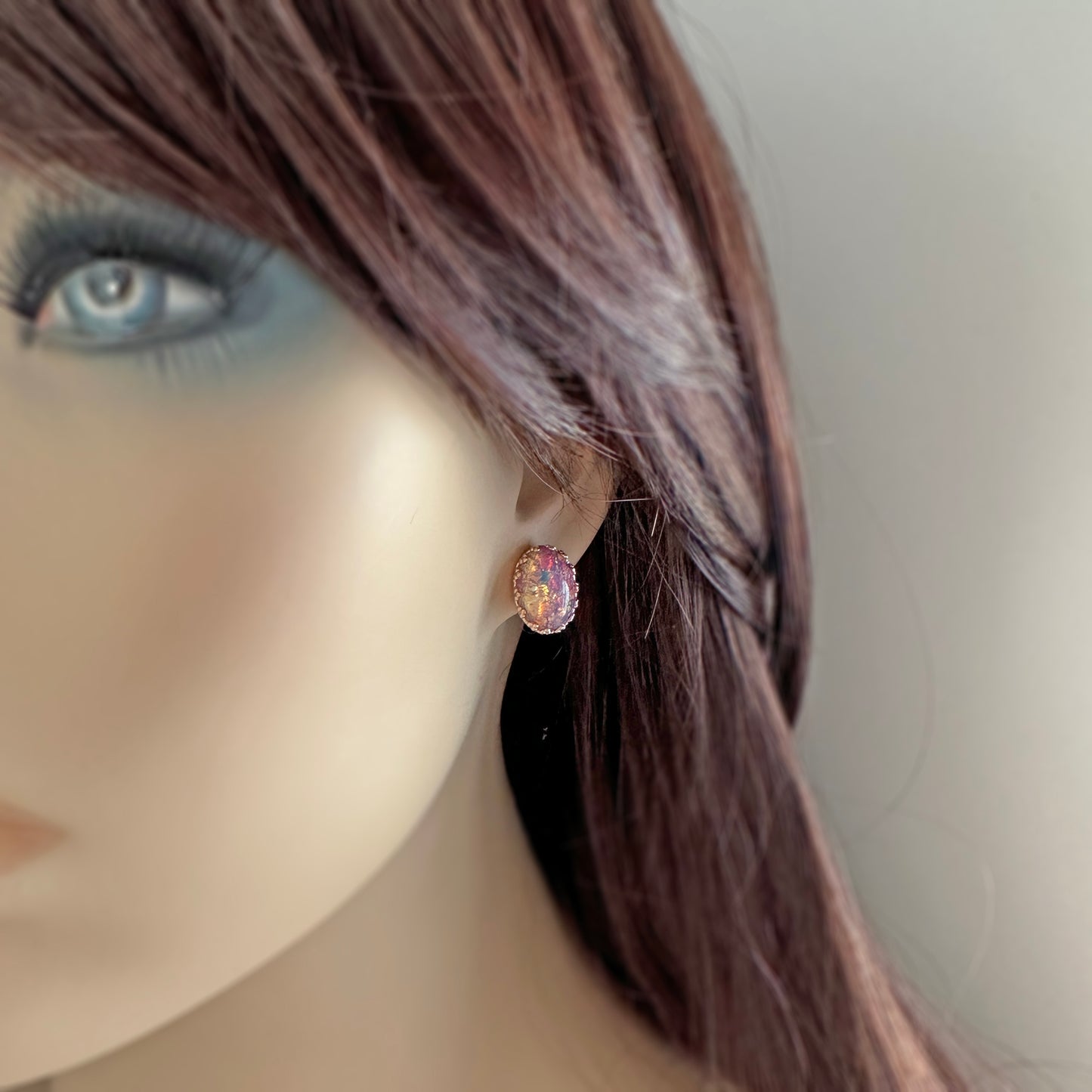 Fire Opal Crown Post Earrings • Medium Oval