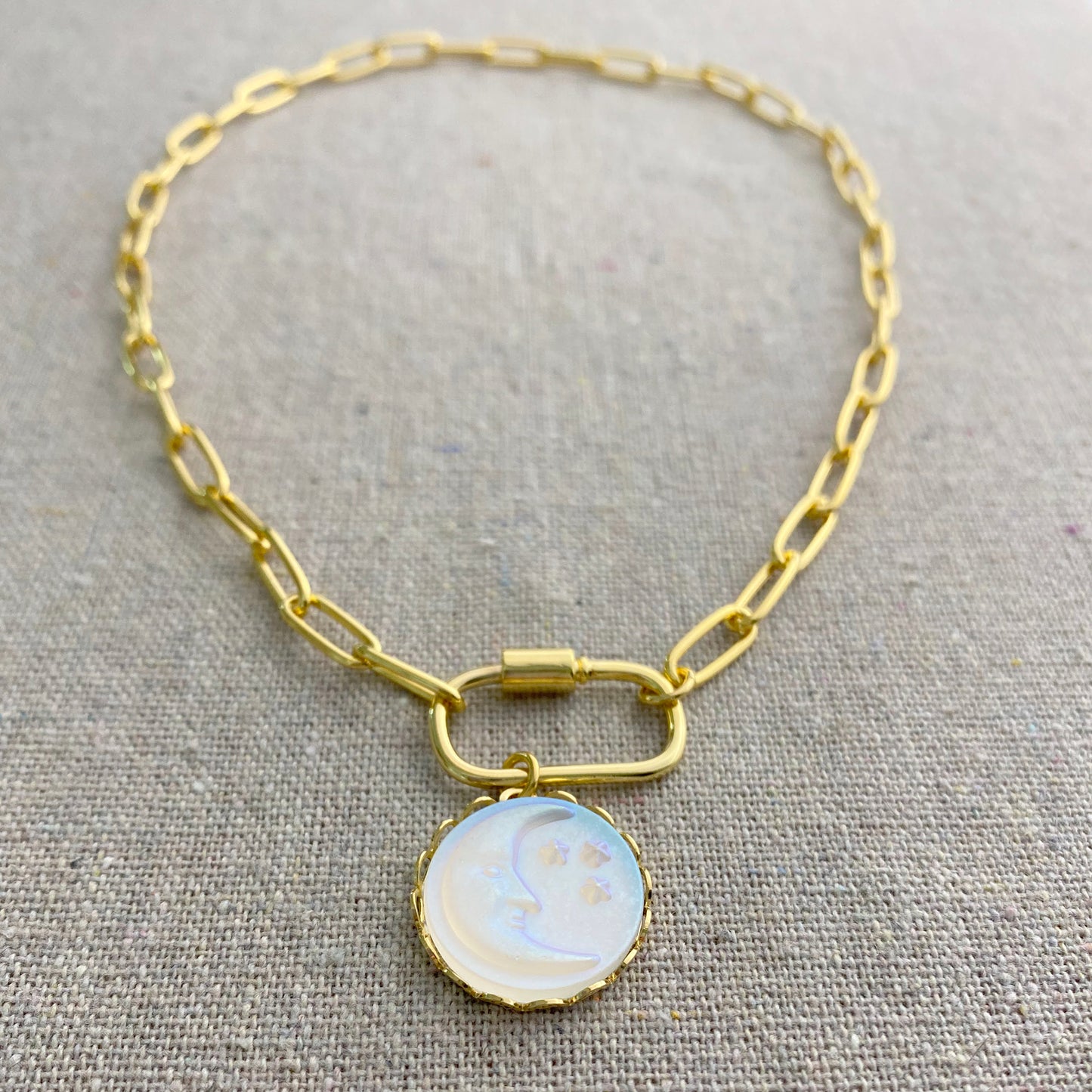 Chunky Paperclip Carabiner Clasp Moon Necklace