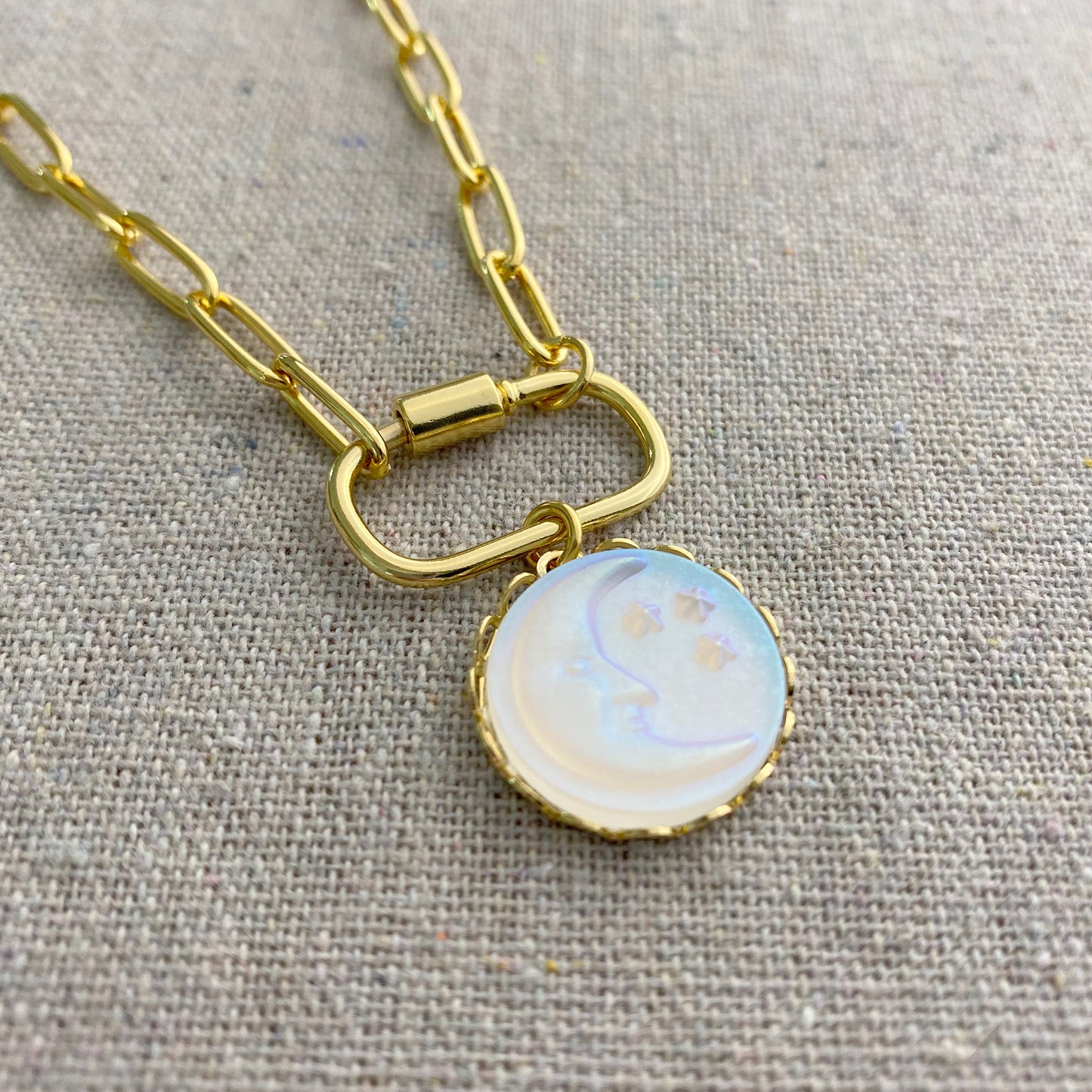 Chunky Paperclip Carabiner Clasp Moon Necklace