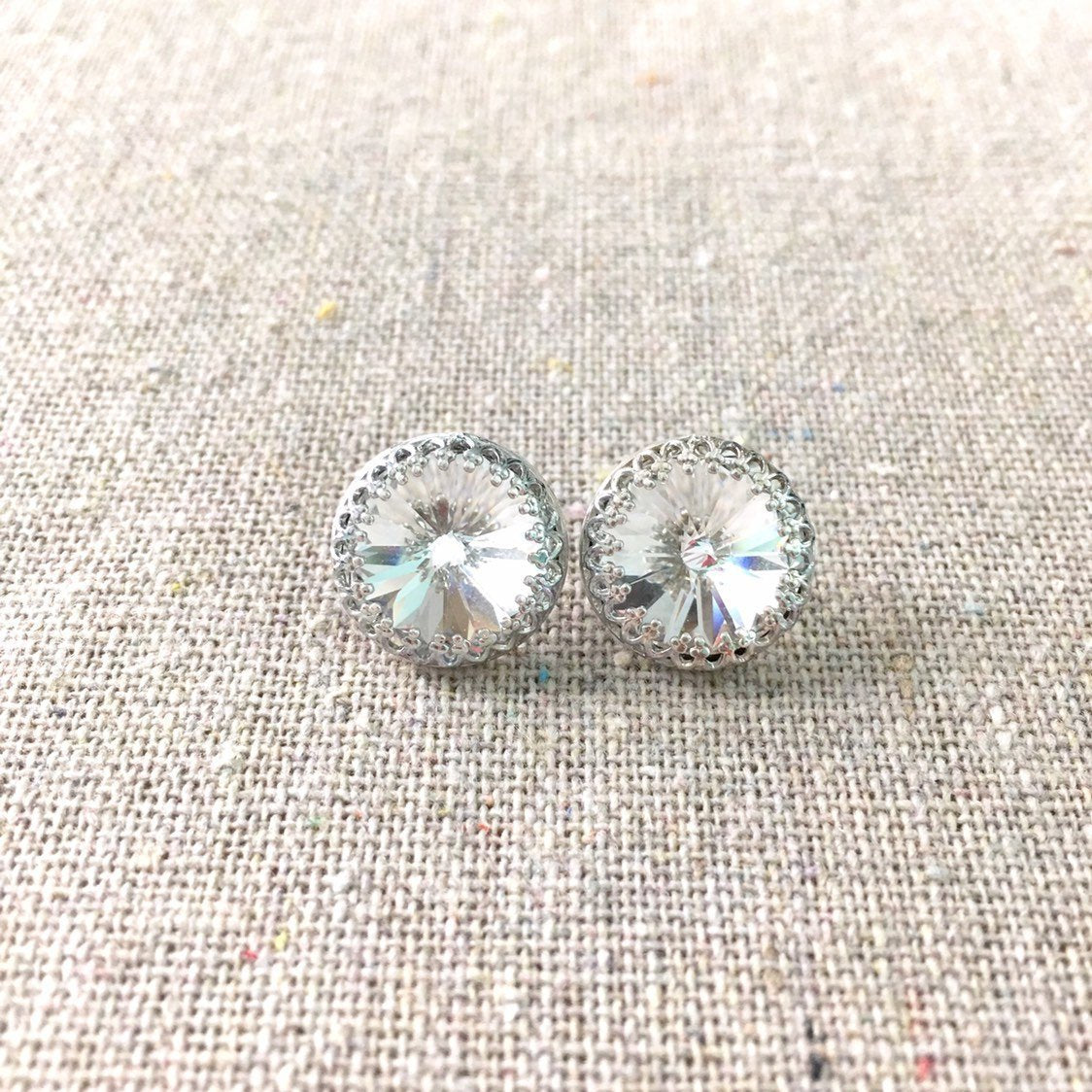 Large Rivoli Crown Post Earrings